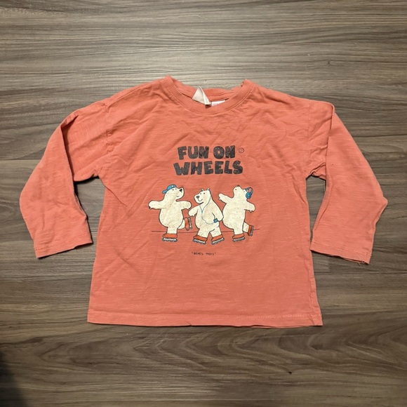 Zara Kids Coral Polar Bear Fun on Wheels Graphic Long Sleeve Tee size 2-3Y - Picture 5 of 5